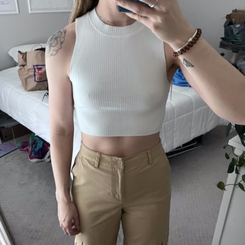 Aerie Cropped White Tank, Size S